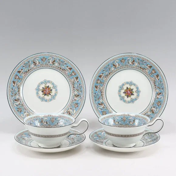 Wedgwood Cup & saucer & plate Florentine turquoise Tableware Porcelain _ - Picture 1 of 7